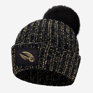 Love Your Melon Harry Potter Snitch Black Metallic Gold Pom Beanie